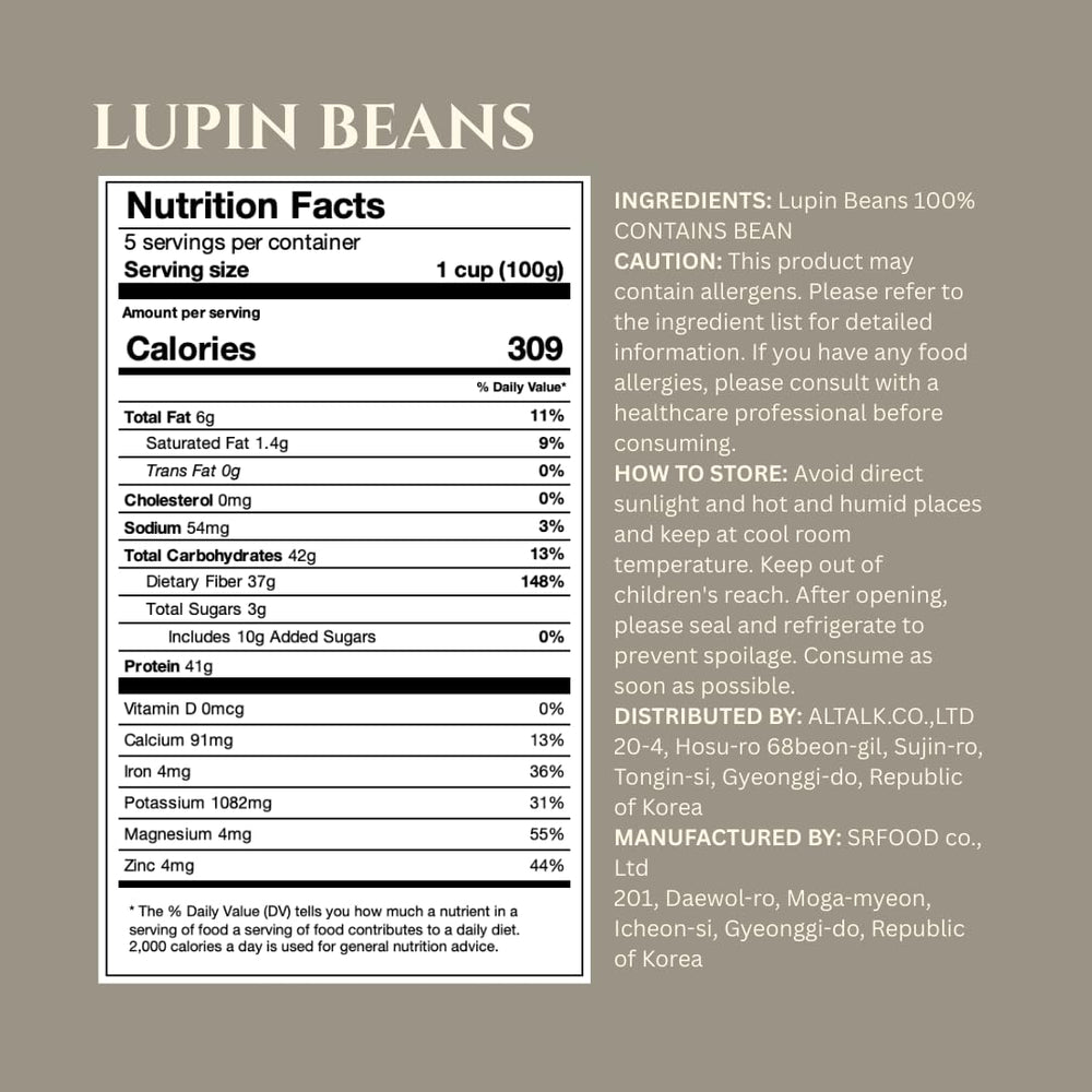 Close-up of Lupinery lupin beans, protein-rich seeds ready to soak in minutes.