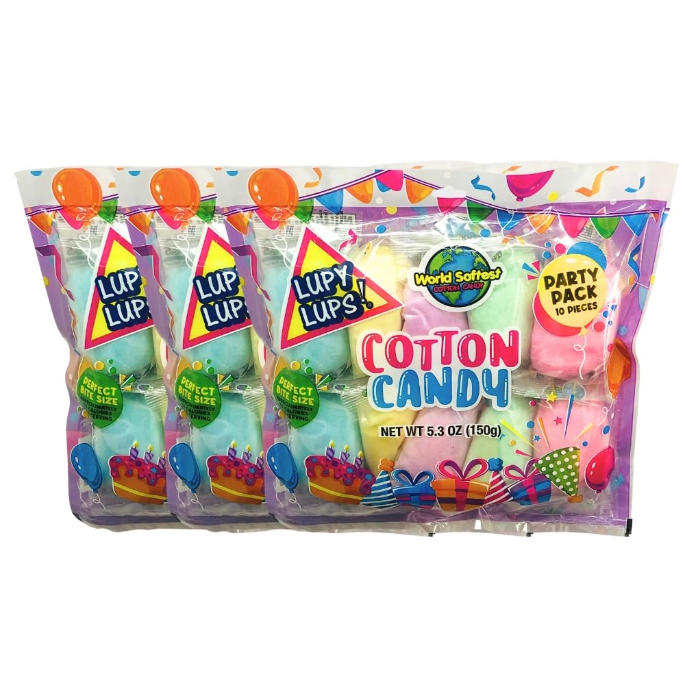 Lupy Lups! Cotton Candy Party Pack front view with colorful mini bags for parties.