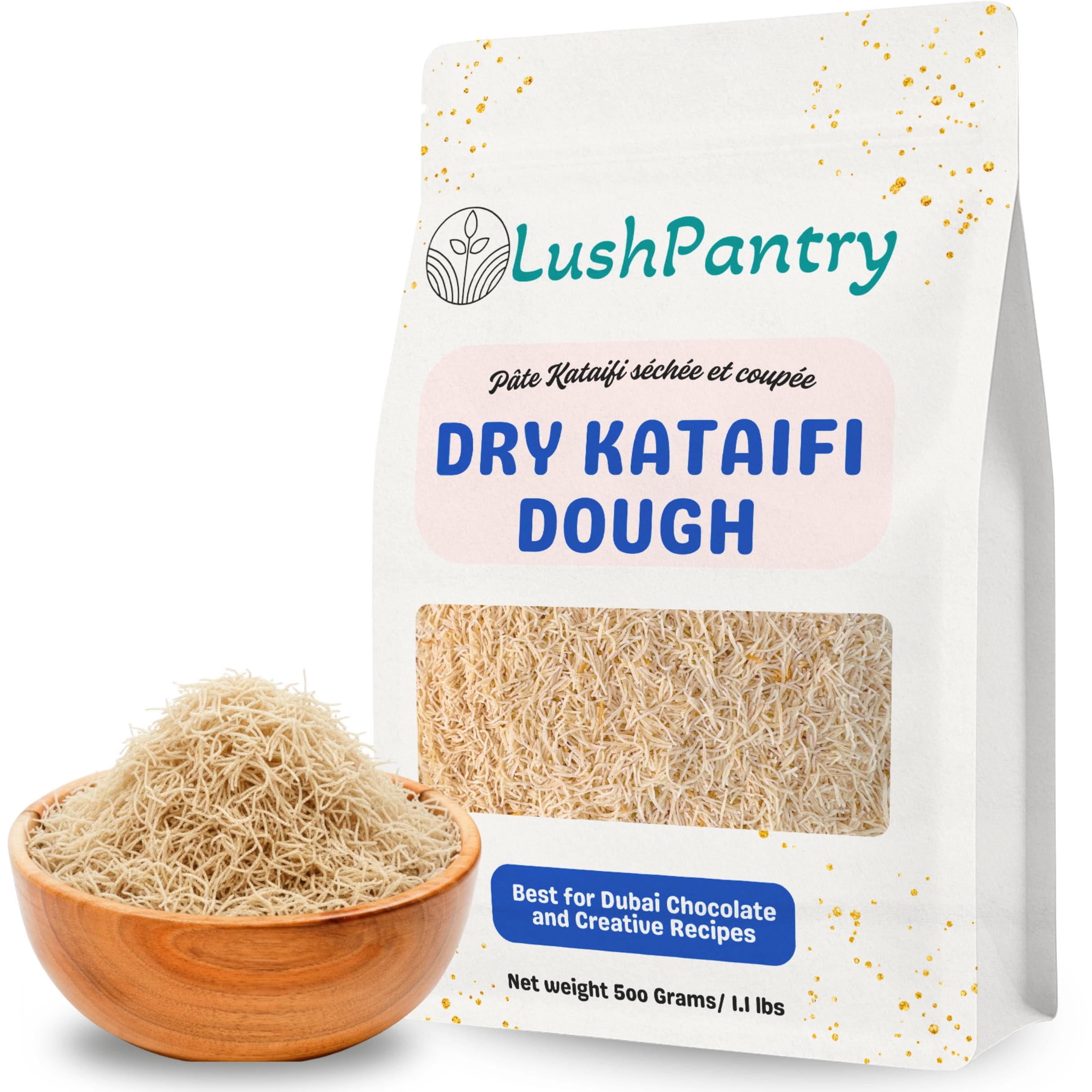 Lushpantry Kataifi dough packaging with shredded strands ready for use.