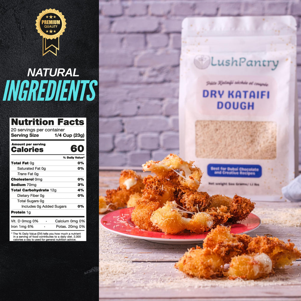Lushpantry Kataifi strands close-up show delicate, crispy texture.