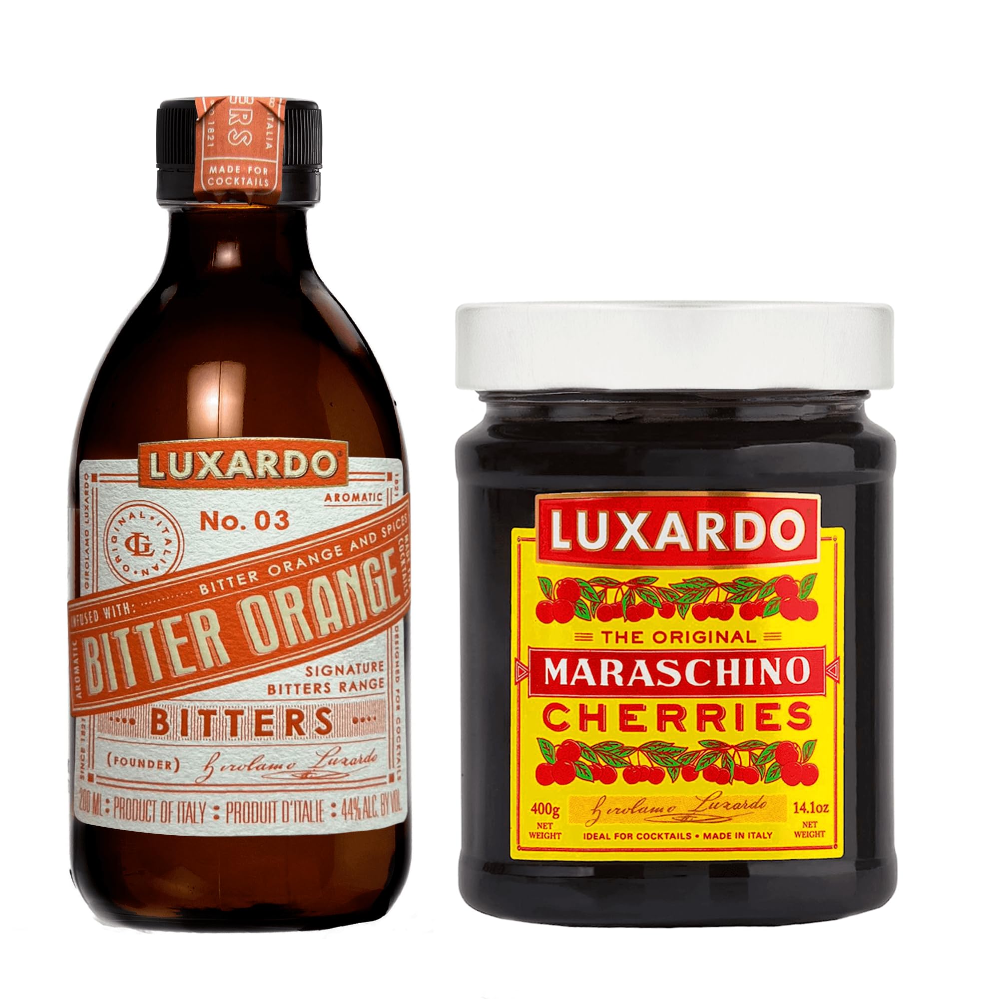 Luxardo Bitter Orange bottle close-up, highlighting citrus-forward aroma for cocktails