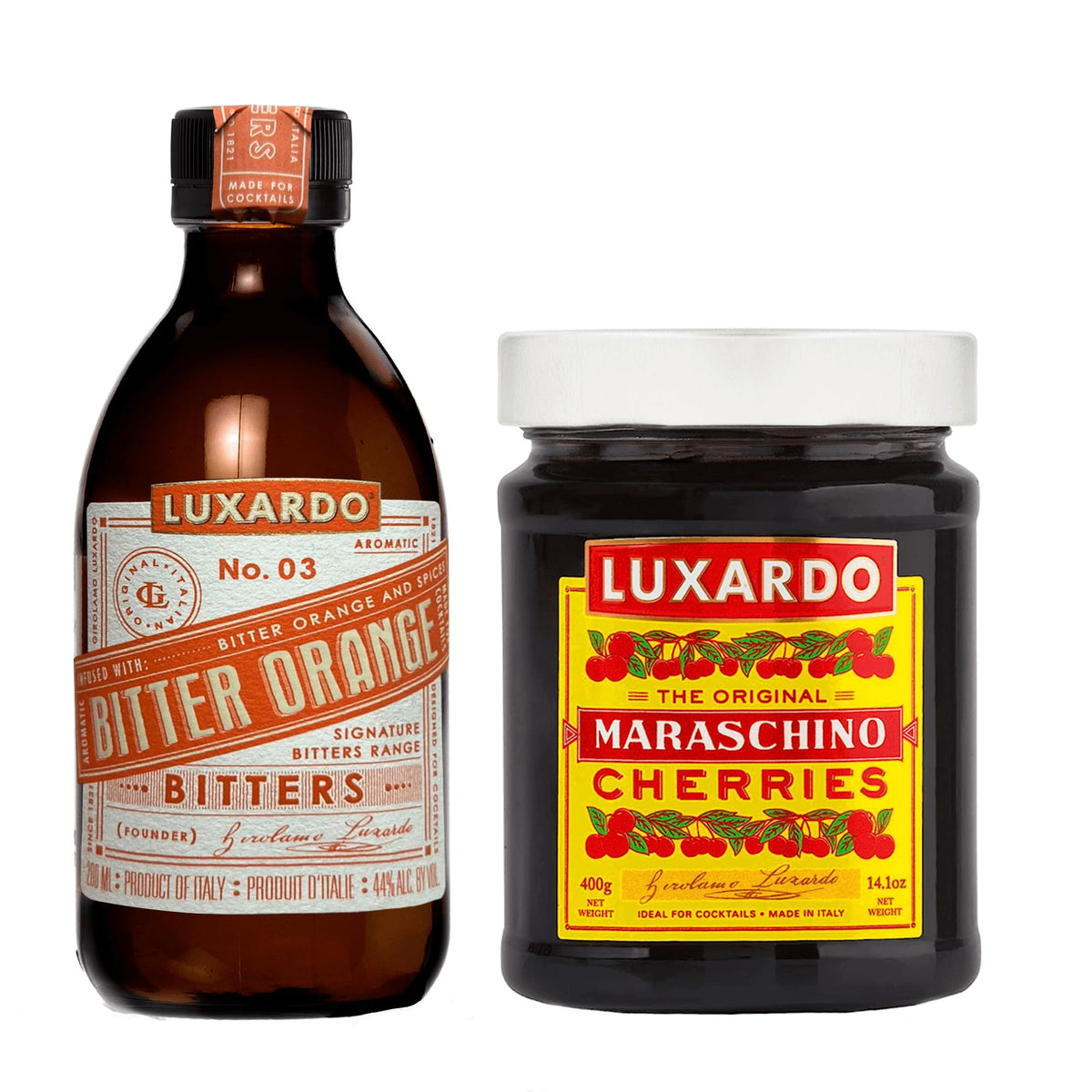 Luxardo Bitter Orange bottle close-up, highlighting citrus-forward aroma for cocktails
