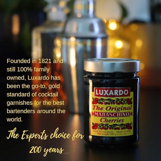 Luxardo cherries dark candied finish jar showcasing rich flavor.