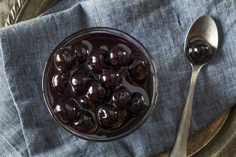 Luxardo cherries on a serving dish for plated desserts