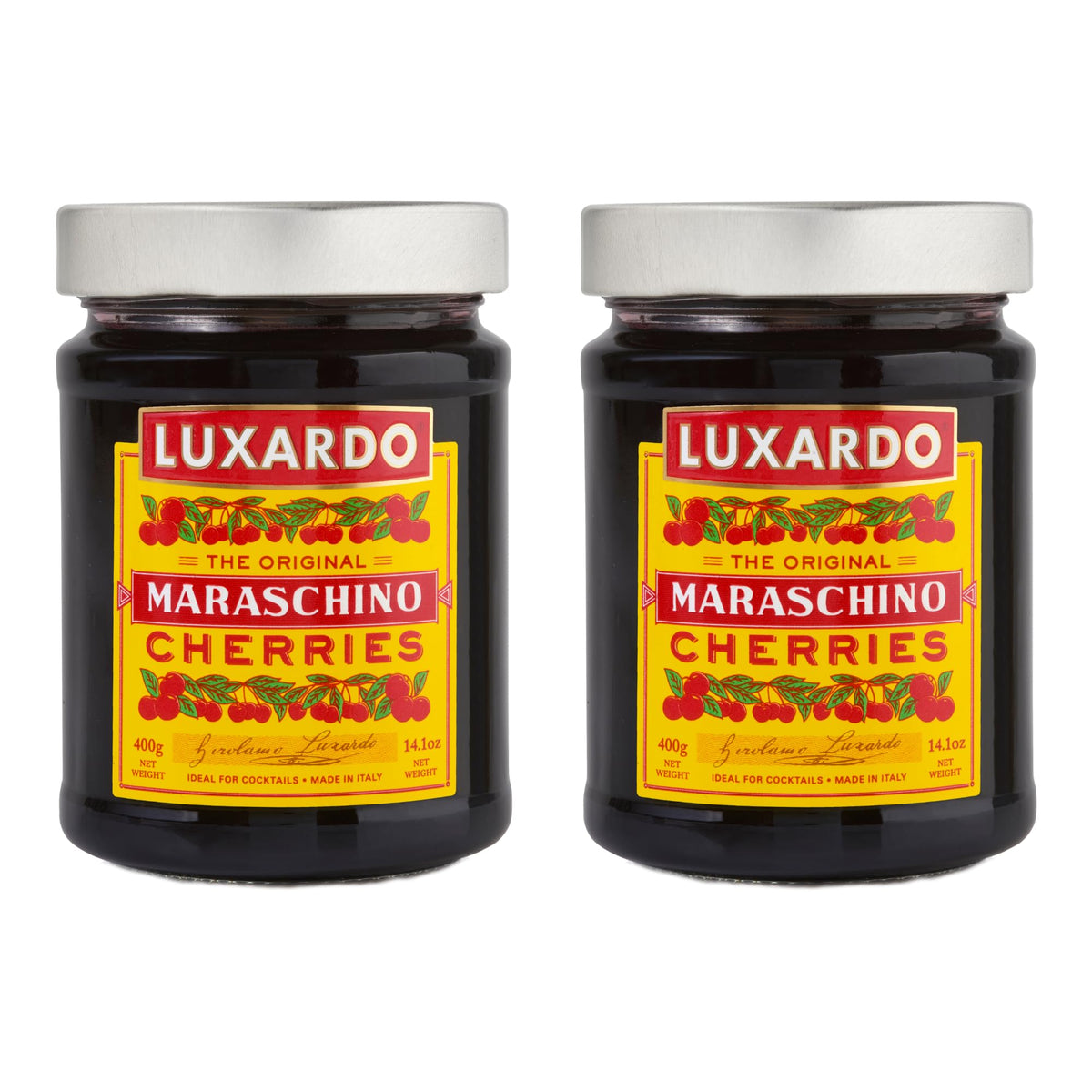 Luxardo Gourmet Maraschino Cherries jar closeup for authentic cocktail garnish