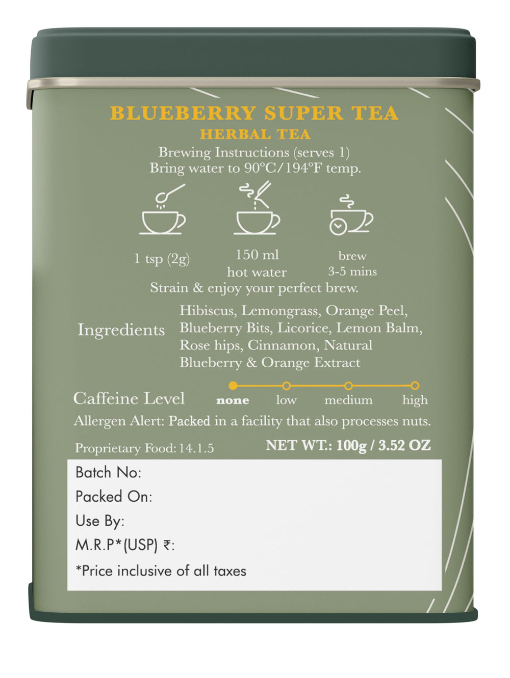 Brewing Luxmi Estates Blueberry Herbal tea, fragrant steam rising from the cup.