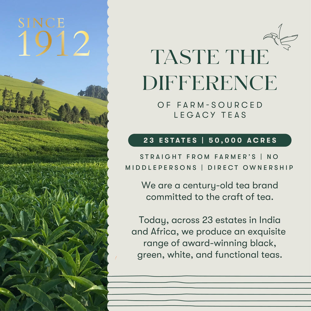 Luxmi Estates Blueberry Herbal tea label highlights caffeine-free blend.