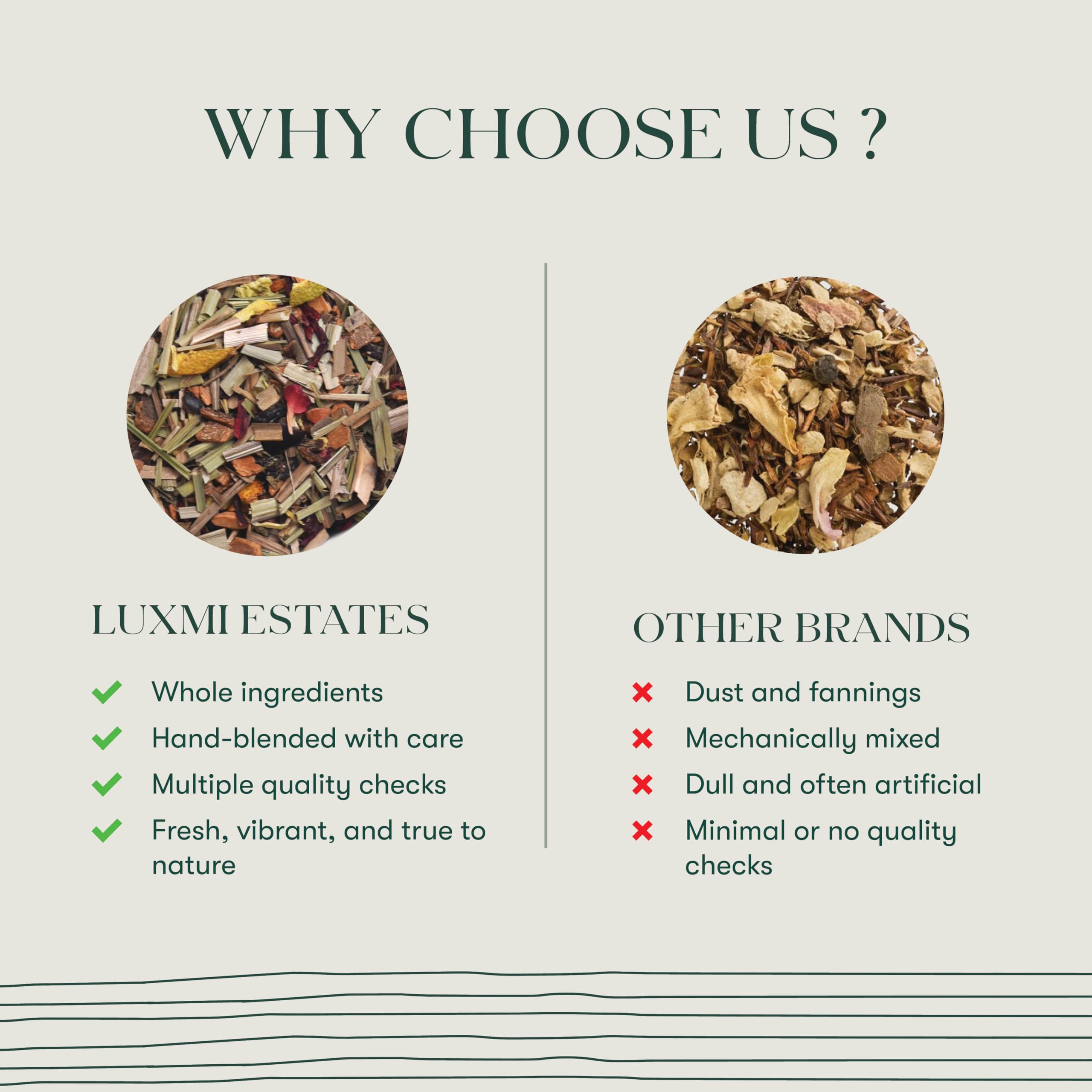 Luxmi Estates Blueberry Herbal dry ingredients: hibiscus, lemongrass, orange peel.