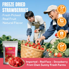 Luxsavia freeze-dried strawberries crispy closeup highlighting vibrant color and aroma.
