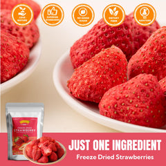 Luxsavia freeze-dried strawberries whole-berries shelf view signaling long shelf life.