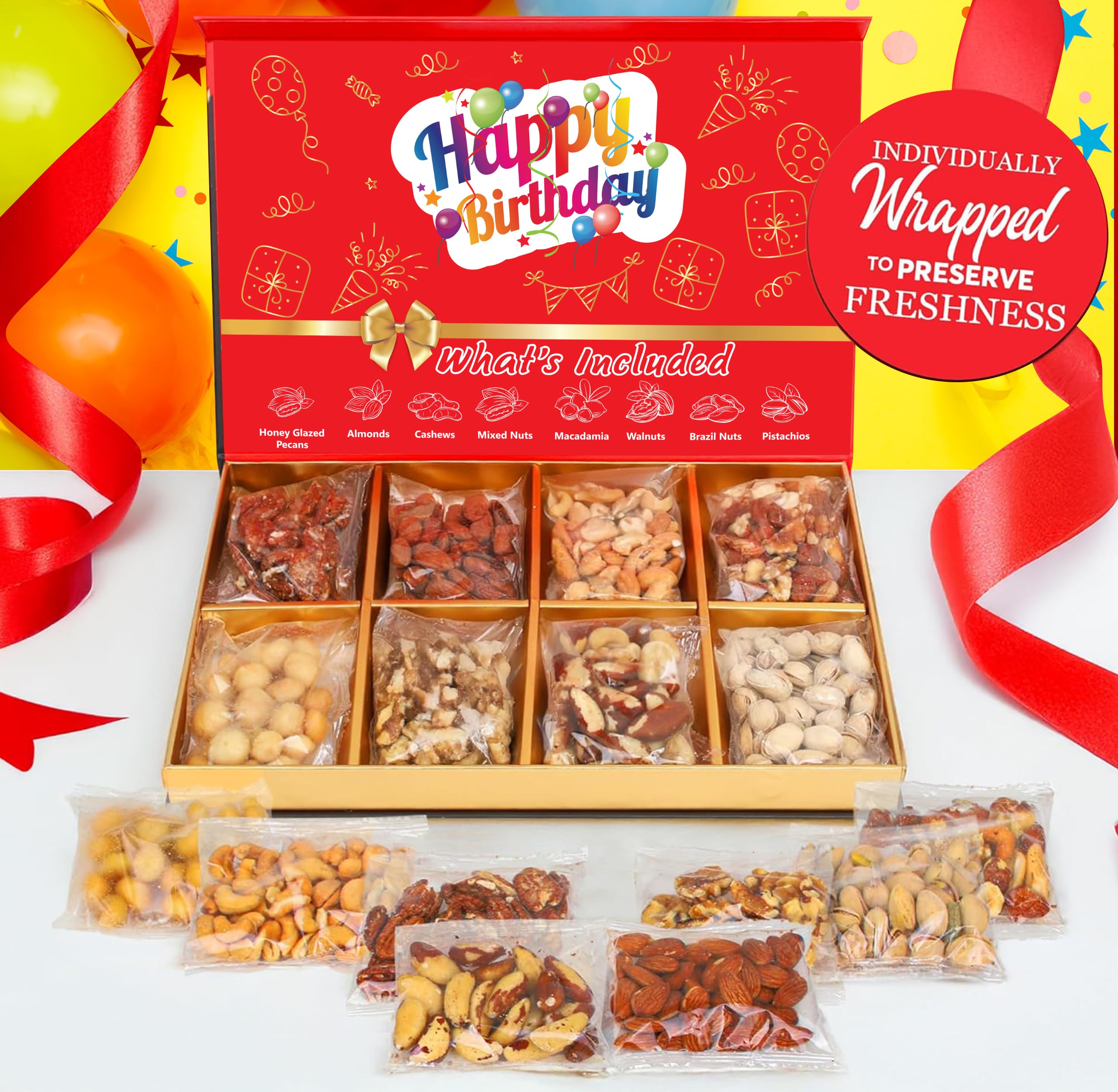 Luxurious Treats birthday nuts display perfect for celebratory gifts