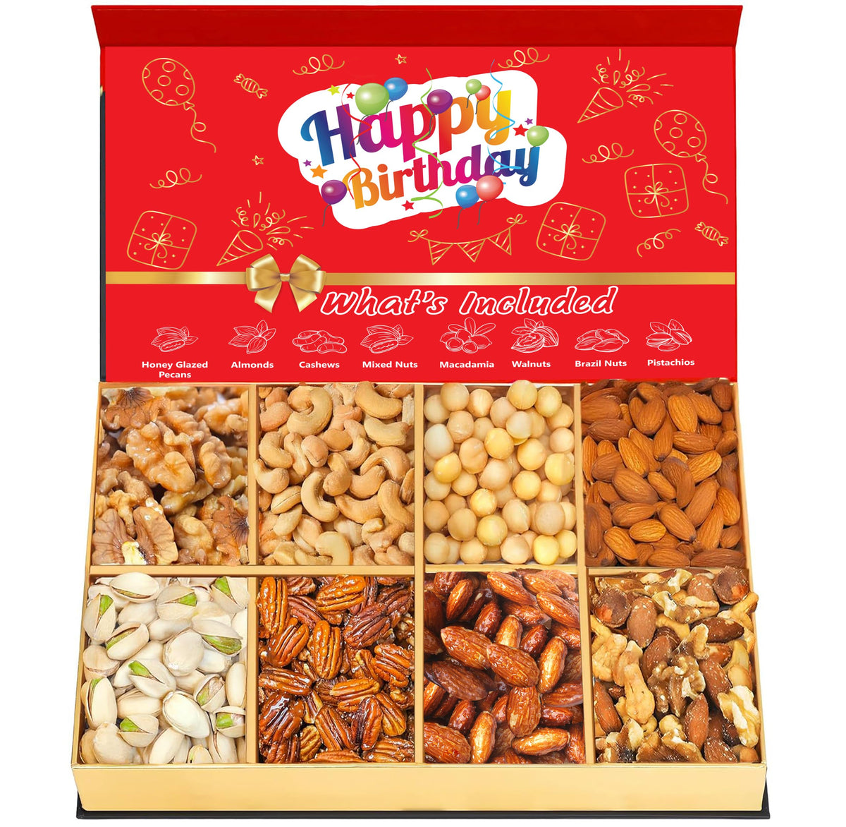 Luxurious Treats nuts gift box front view highlights premium packaging for gifting