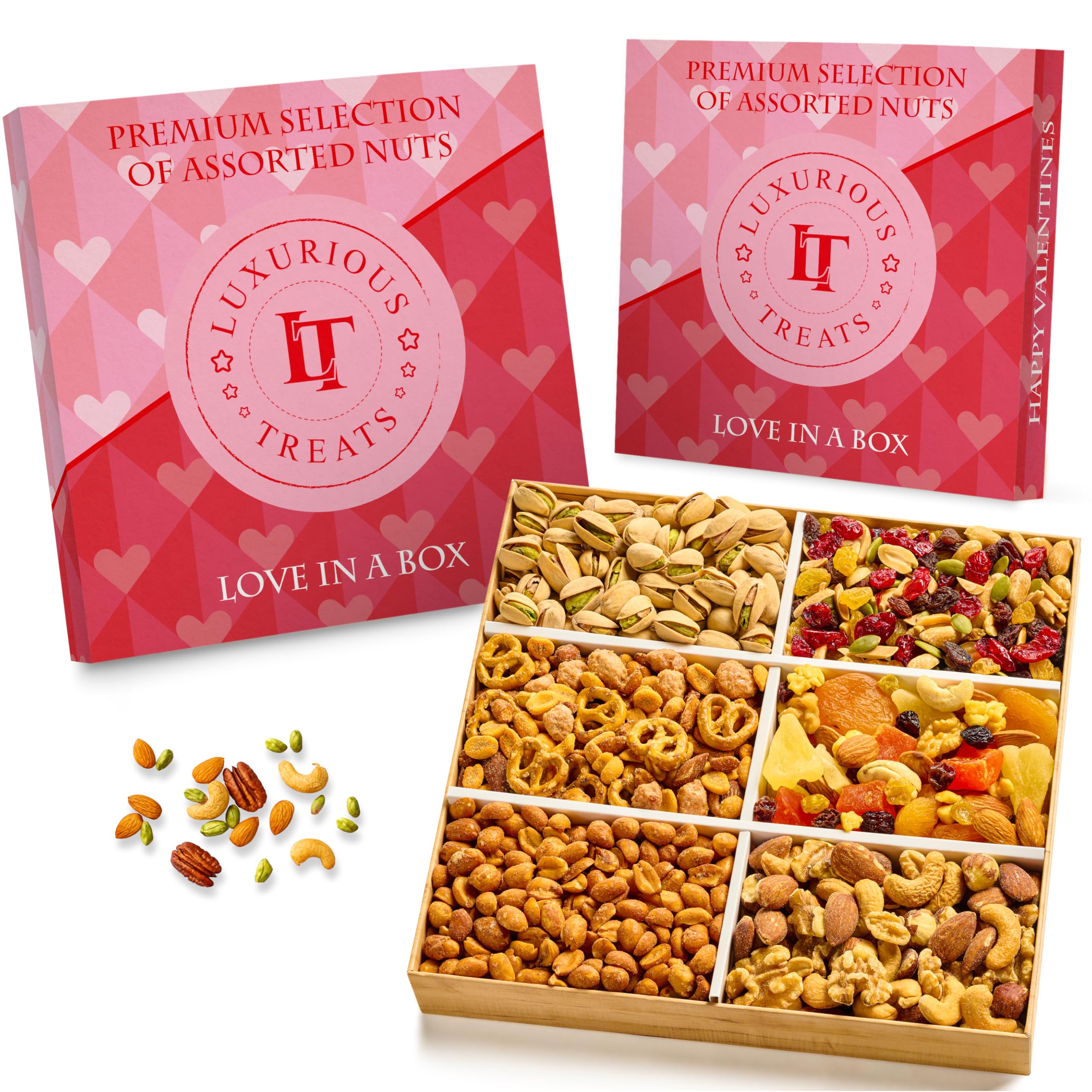 Luxurious Treats valentines nuts gift box, premium gift option for loved ones.