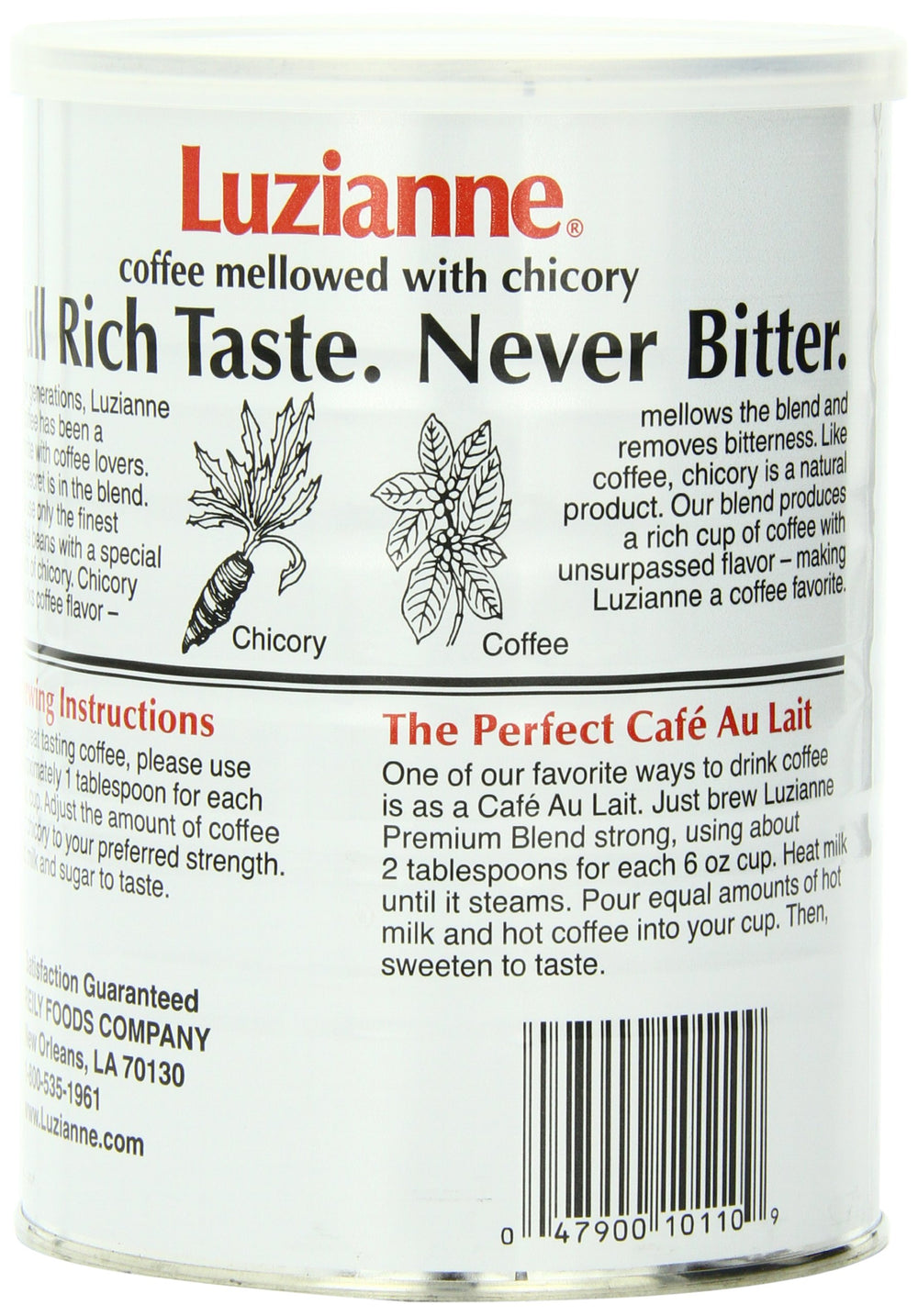 Close-up of Luzianne 100% Arabica beans promising a smooth taste.