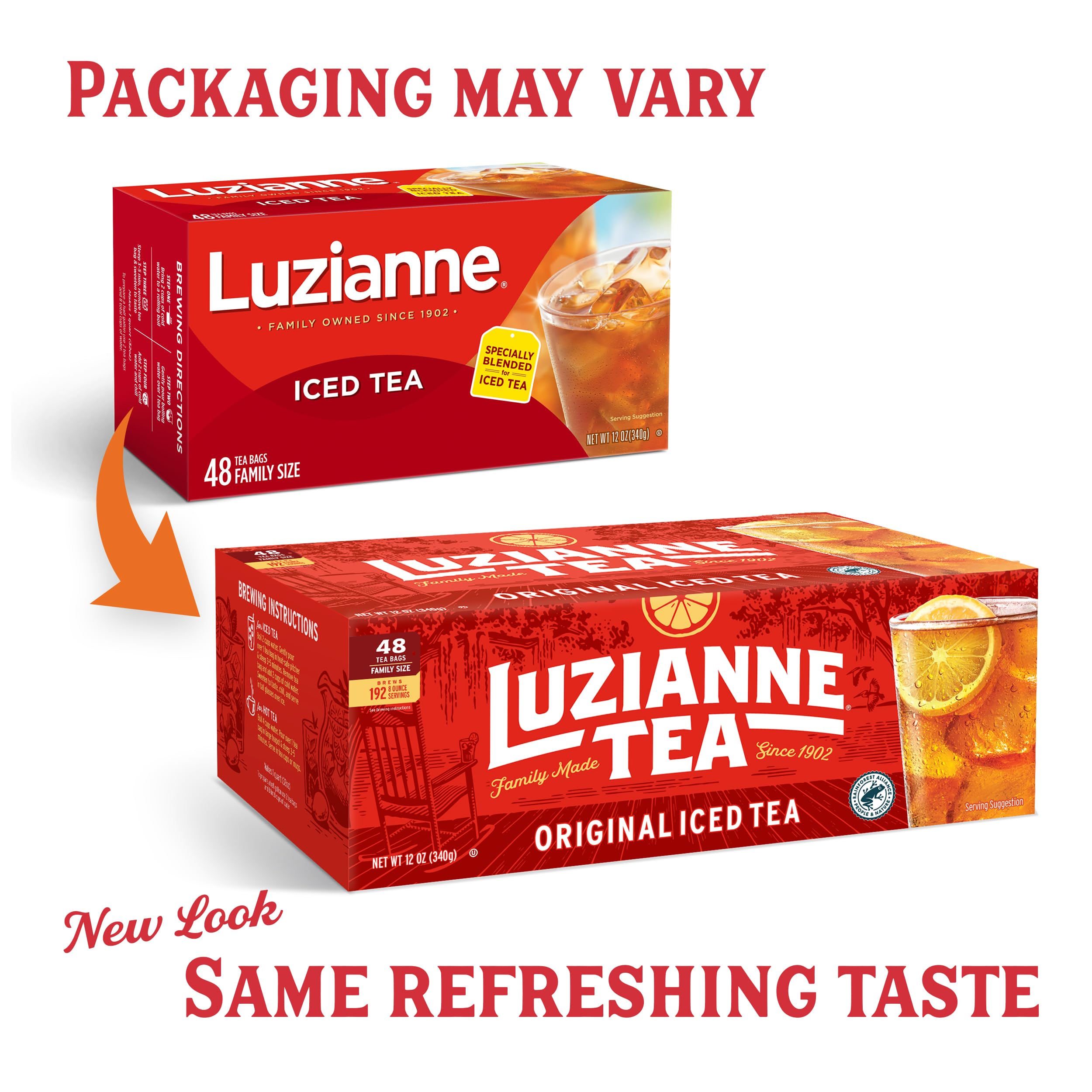Luzianne brewing setup with tea bags ready for chilling.