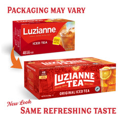 Luzianne brewing setup with tea bags ready for chilling.