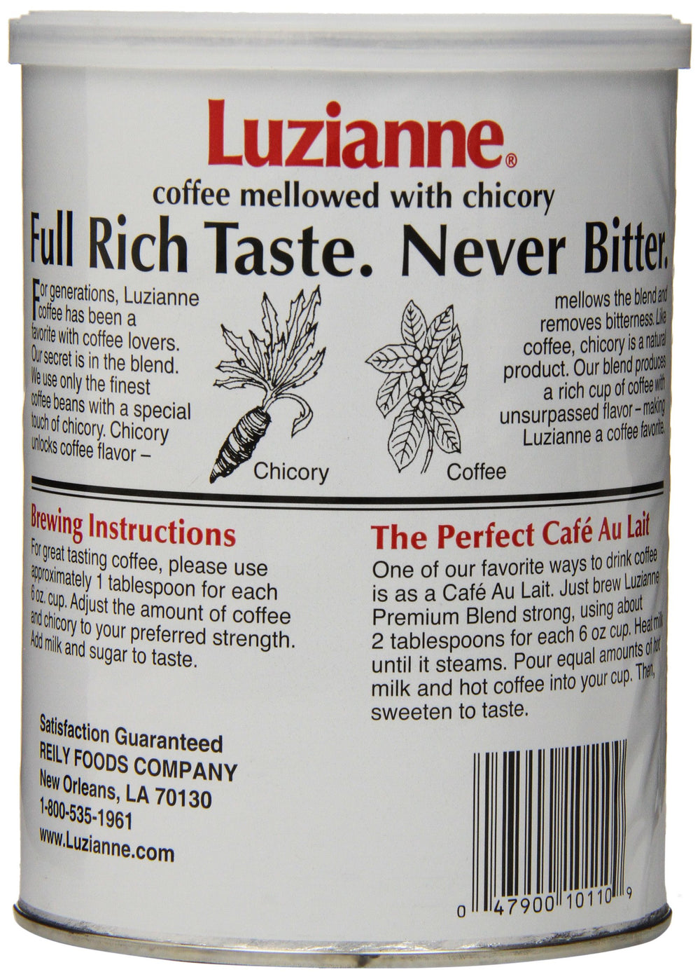 Chicory swirl in Luzianne brew highlights a mellow, rich flavor.