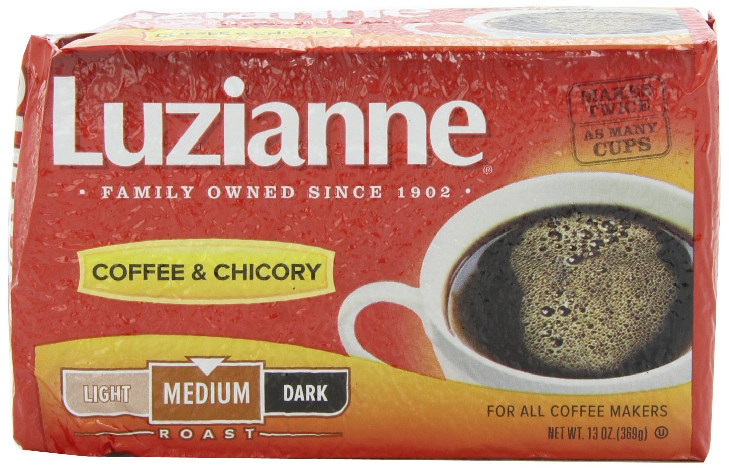 Luzianne Coffee Chicory Medium Roast 13oz bag with smooth, balanced flavor for daily brewing
