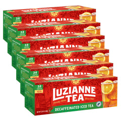 Luzianne decaf iced tea bags ready to brew a refreshing, lower-caffeine glass.