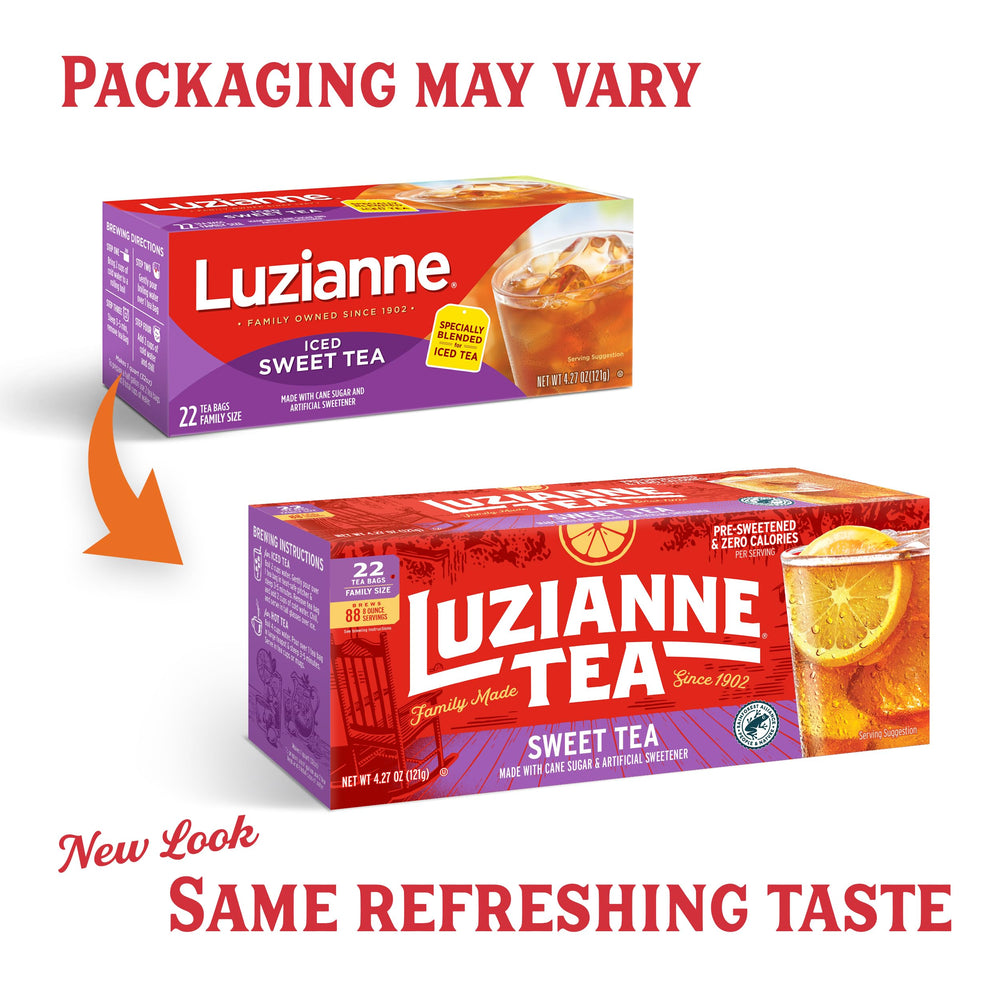 Luzianne Sweet Iced Tea being poured into a glass for crisp refreshment.