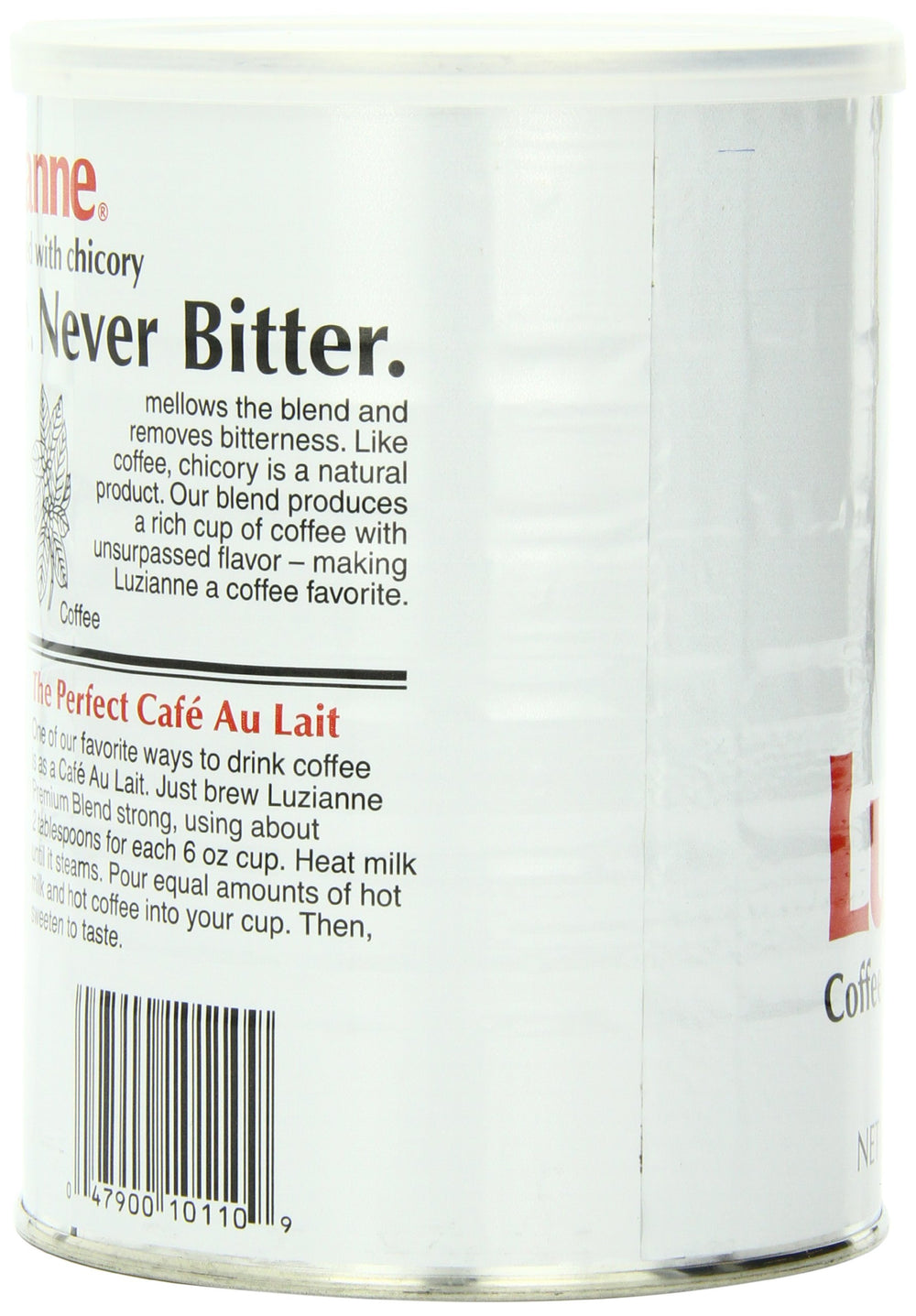 Vacuum-sealed Luzianne canister locks in aroma for easy brewing.