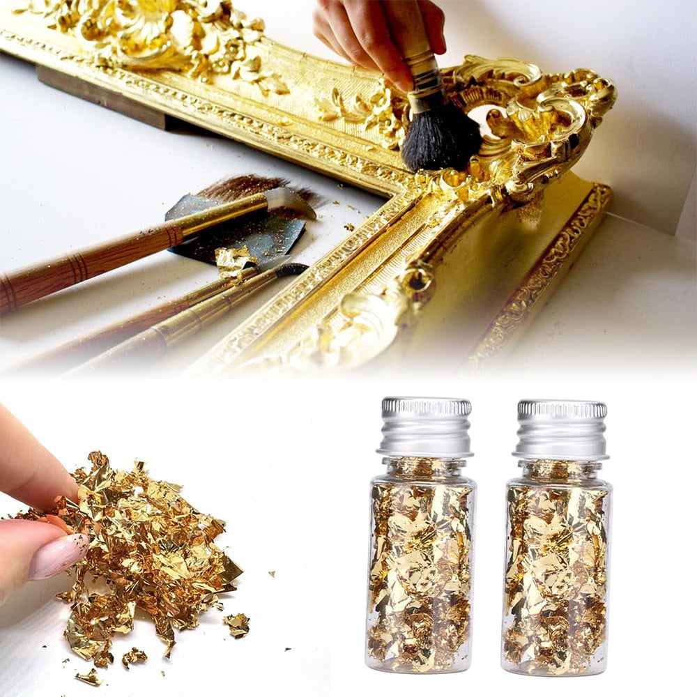 Lwuey gold leaf flakes sprinkled on dessert for an elegant sheen.