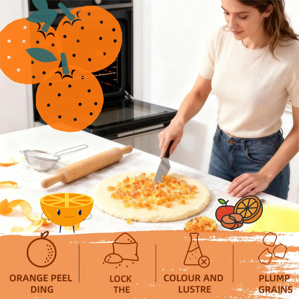 Serving platter with candied orange peel snack portions
