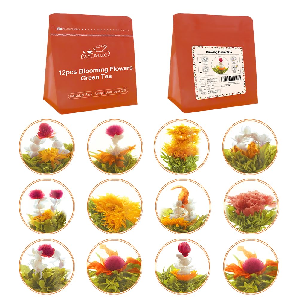 LWXLJMJZC blooming green tea ball unfolds in glass, perfect for tea parties.