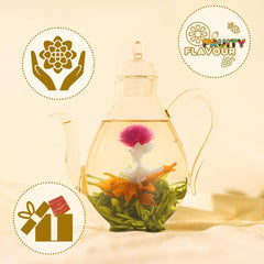 LWXLJMJZC flowers bloom in a tall glass teapot.