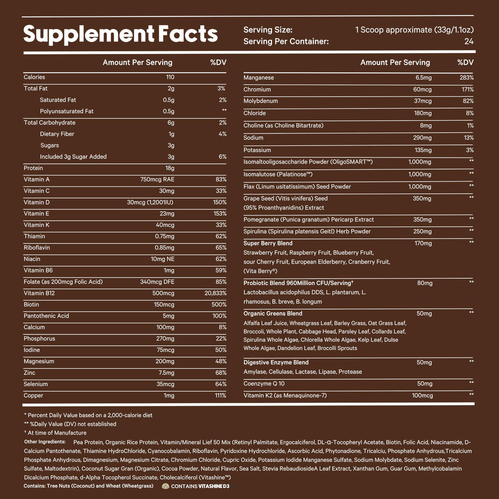 Measuring scoop next to LyfeFuel Essentials chocolate shake powder