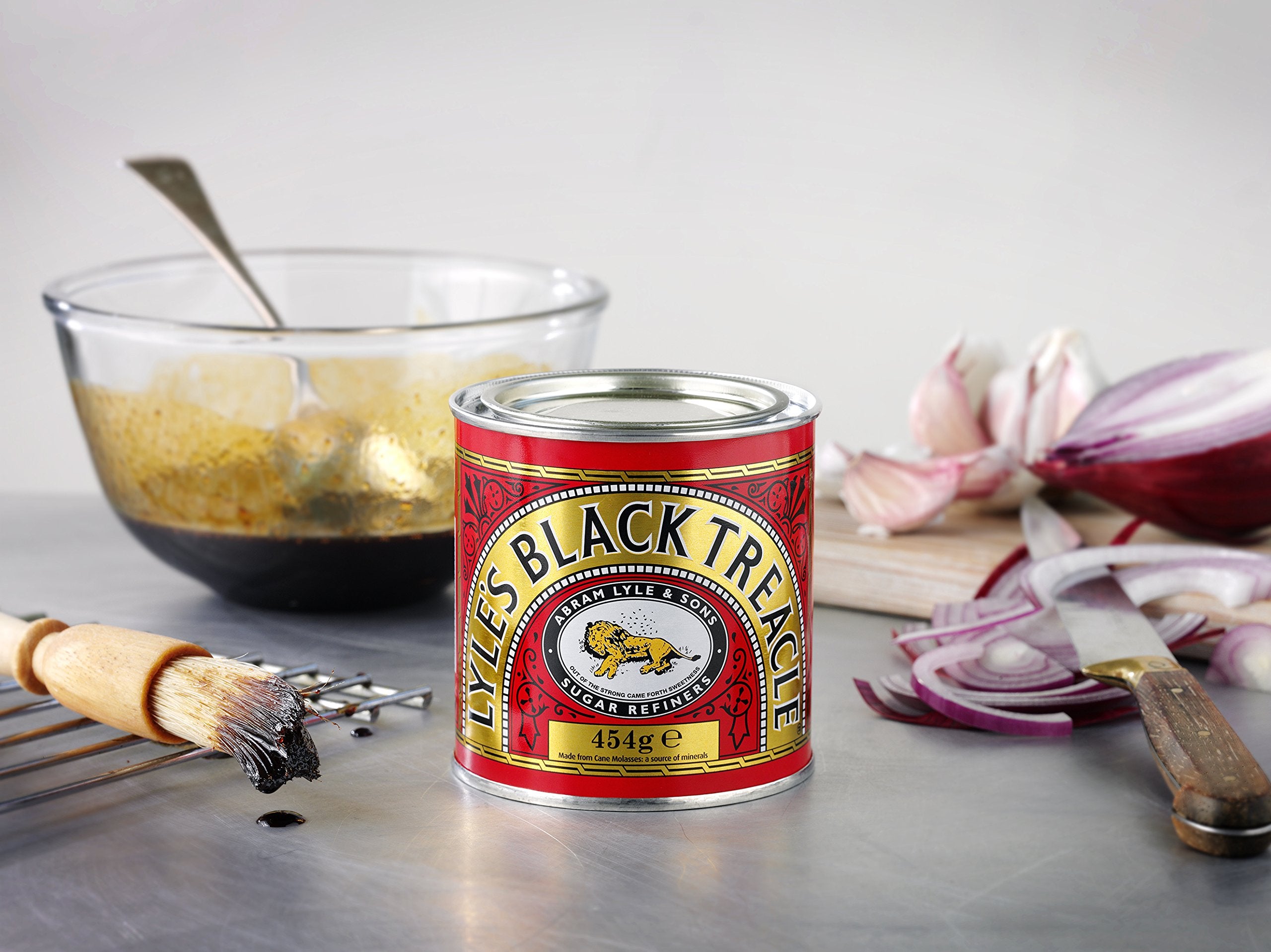 Lyle's Golden Syrup black treacle biscuit spread for rich flavor.