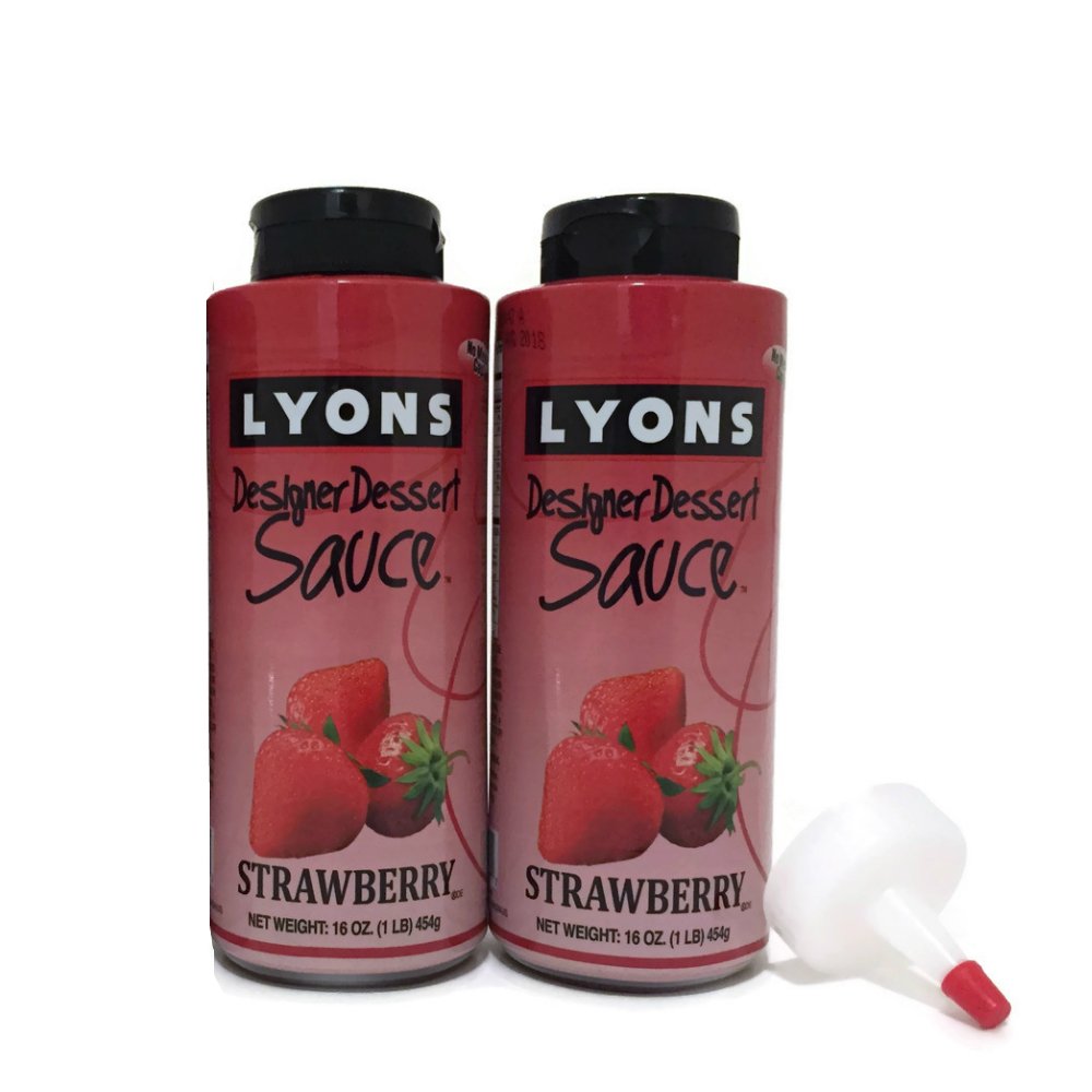 Lyons Strawberry Dessert Syrup bottle front, ideal for topping ice cream and waffles.