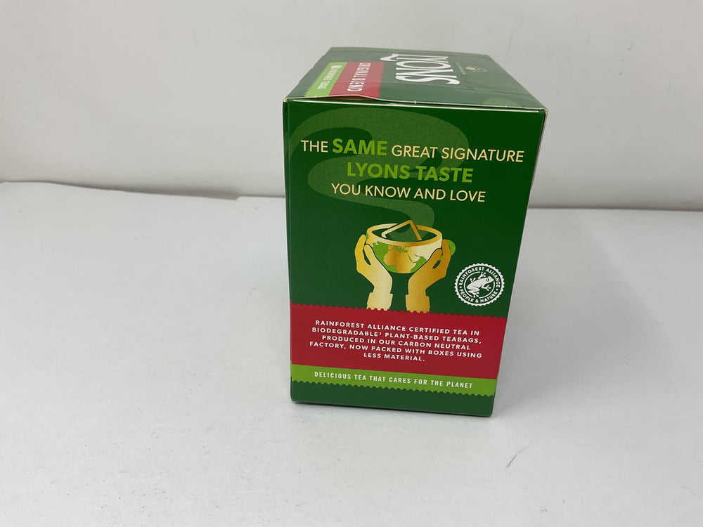 Lyons Original Blend Irish tea label emphasizes tradition and warmth