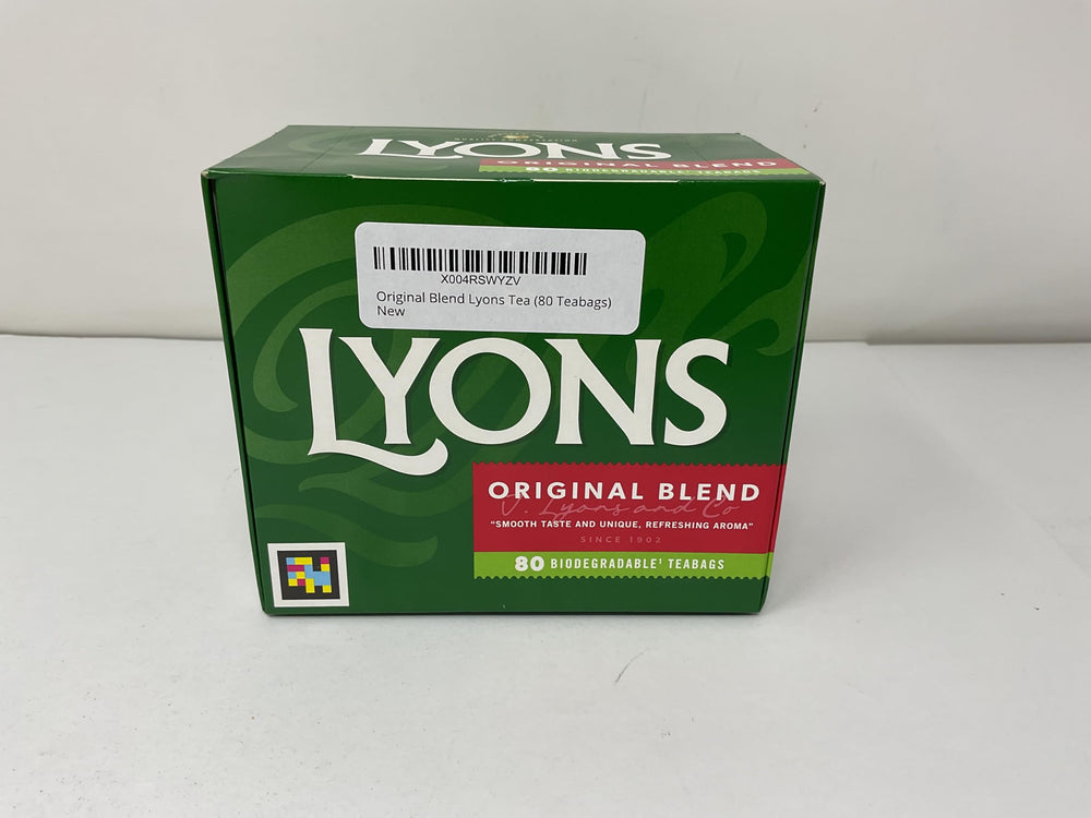 Lyons Original Blend Tea box front: 80 teabags and packaging design.