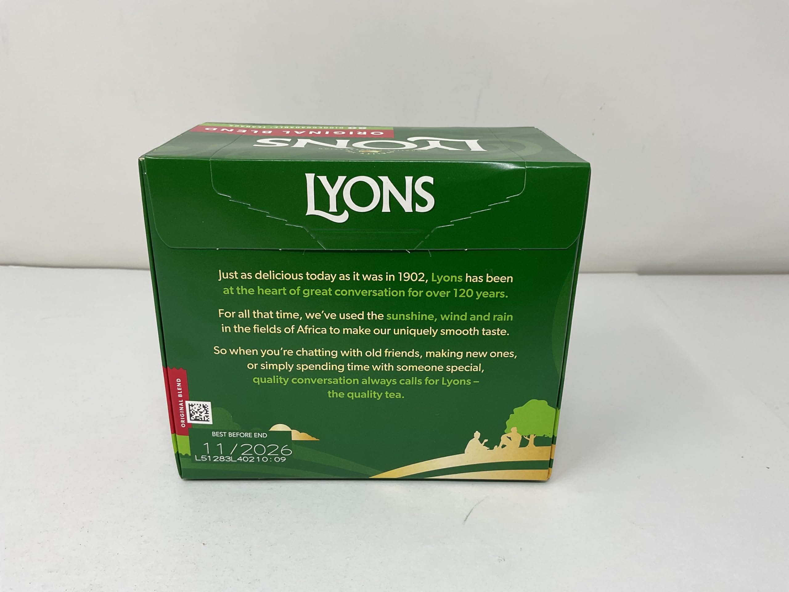 Lyons Original Blend Tea brewed into amber cup with inviting scent.