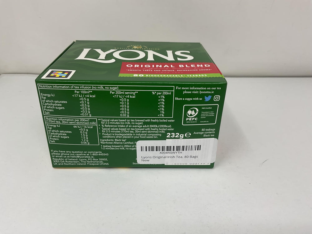 Lyons Original Irish Tea label from Dublin origin highlighting heritage.