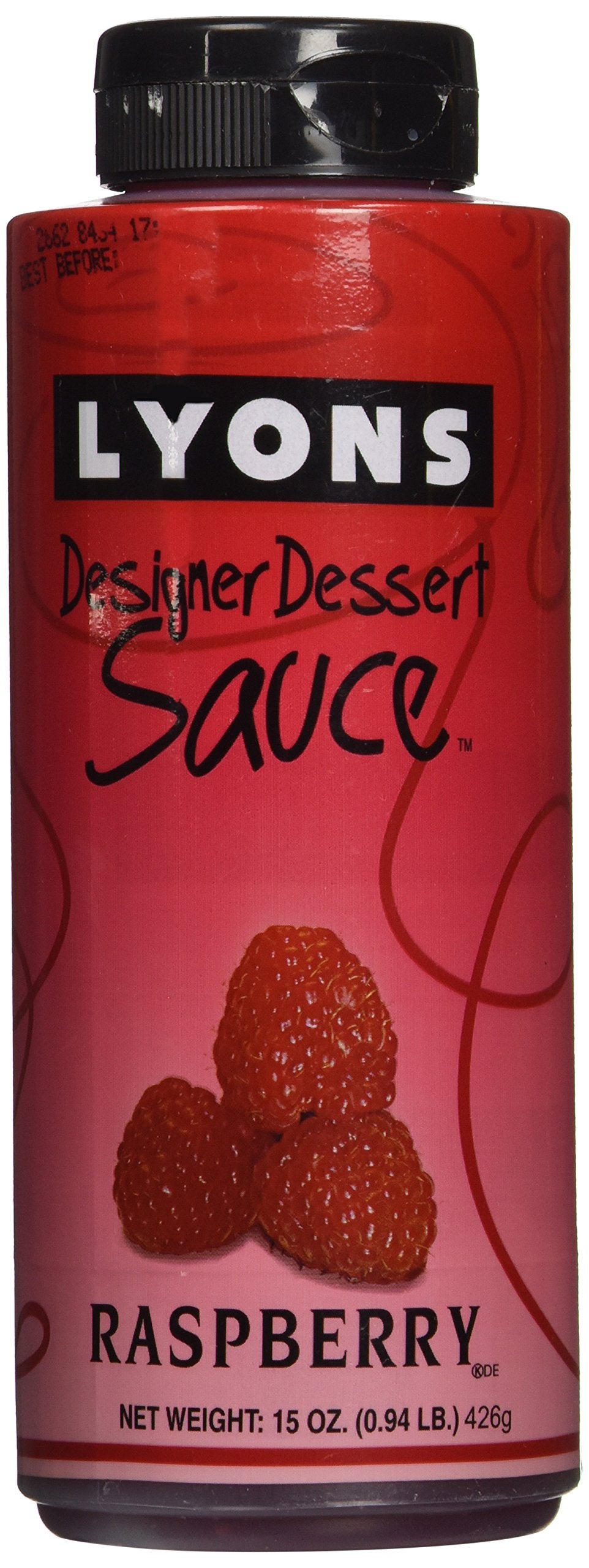 Lyons Raspberry Designer Dessert Sauce 15 oz jar ready to drizzle for a glossy finish