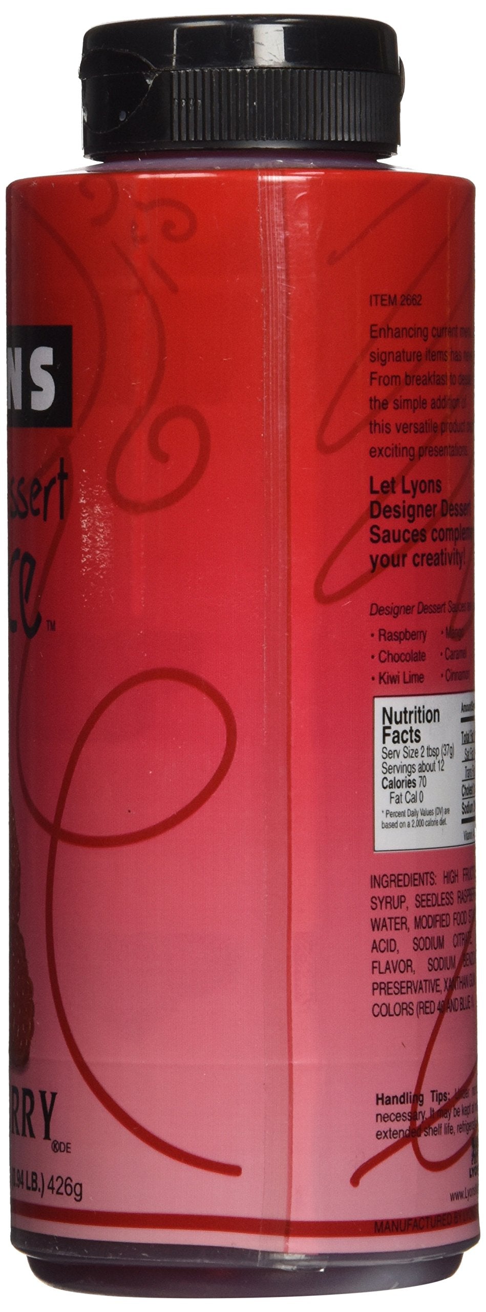 Front view of Lyons Raspberry Designer Dessert Sauce jar
