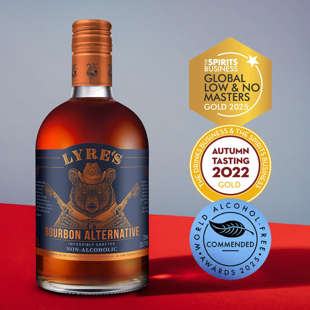 Lyre's American Malt bottle cap close-up highlights premium non-alcoholic whiskey.