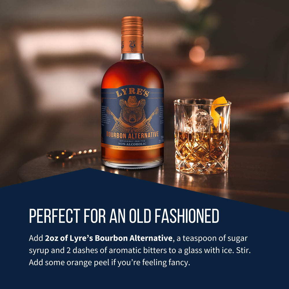 Lyre's American Malt with garnish ideas for zero-proof cocktails.