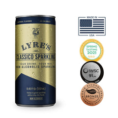Lyre’s Classico cans with bubbles, a crisp, alcohol-free option for any party.