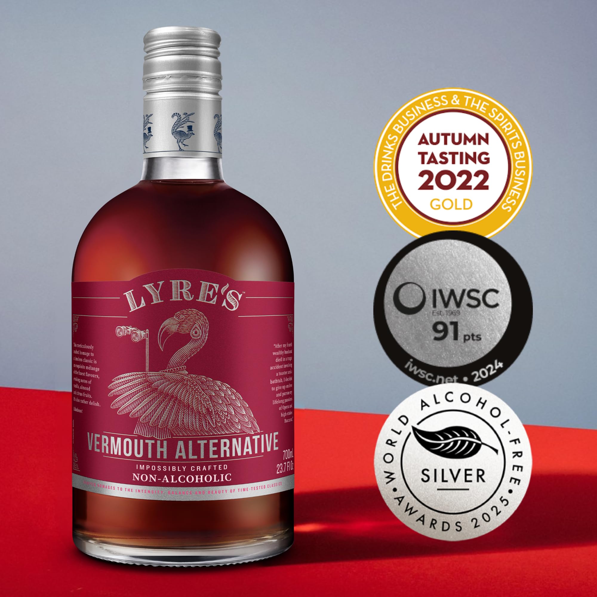 Lyre's Vermouth Rosso pour in a glass highlighting low-calorie flavor for mindful sipping.