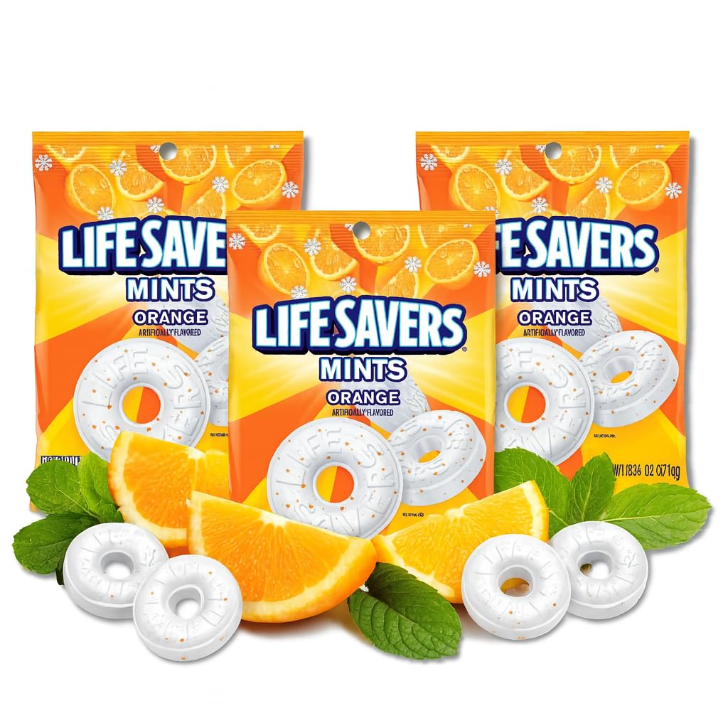Lyza's Sweets & Treats LifeSavers orange mint wrapper close-up for on-the-go refreshment