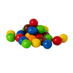 Original Sixlets colorful shell close-up reveals candy-coated chocolate center.