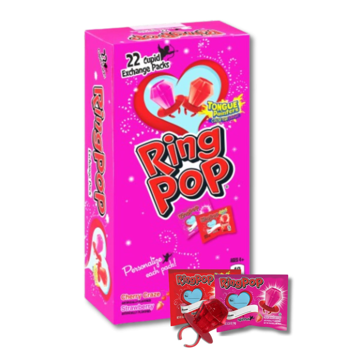 Lyza's Sweets & Treats Valentines Ring Pop box, Cherry Craze and Strawberry, ideal for sharing