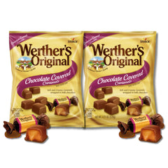 Lyza's Sweets & Treats Werther's chocolate-covered caramels bag close-up, rich texture ready to share