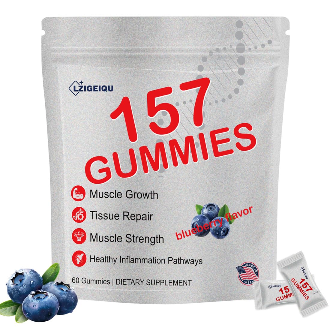 LZIGEIQU 157 gummies pack front view highlighting portable design for travel.