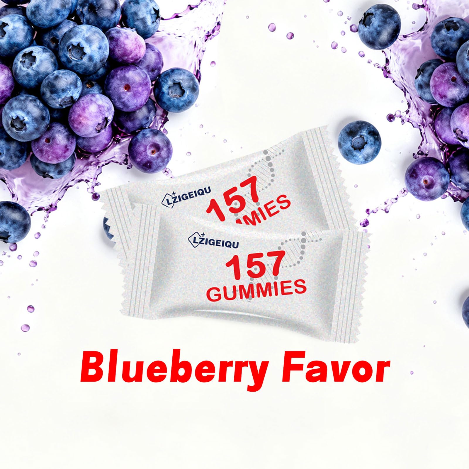 LZIGEIQU blueberry gummies close-up emphasizing flavor and vegetarian-friendly formula.