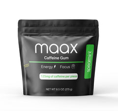 Maax Caffeine Energy Gum spearmint pack for quick focus on the go.