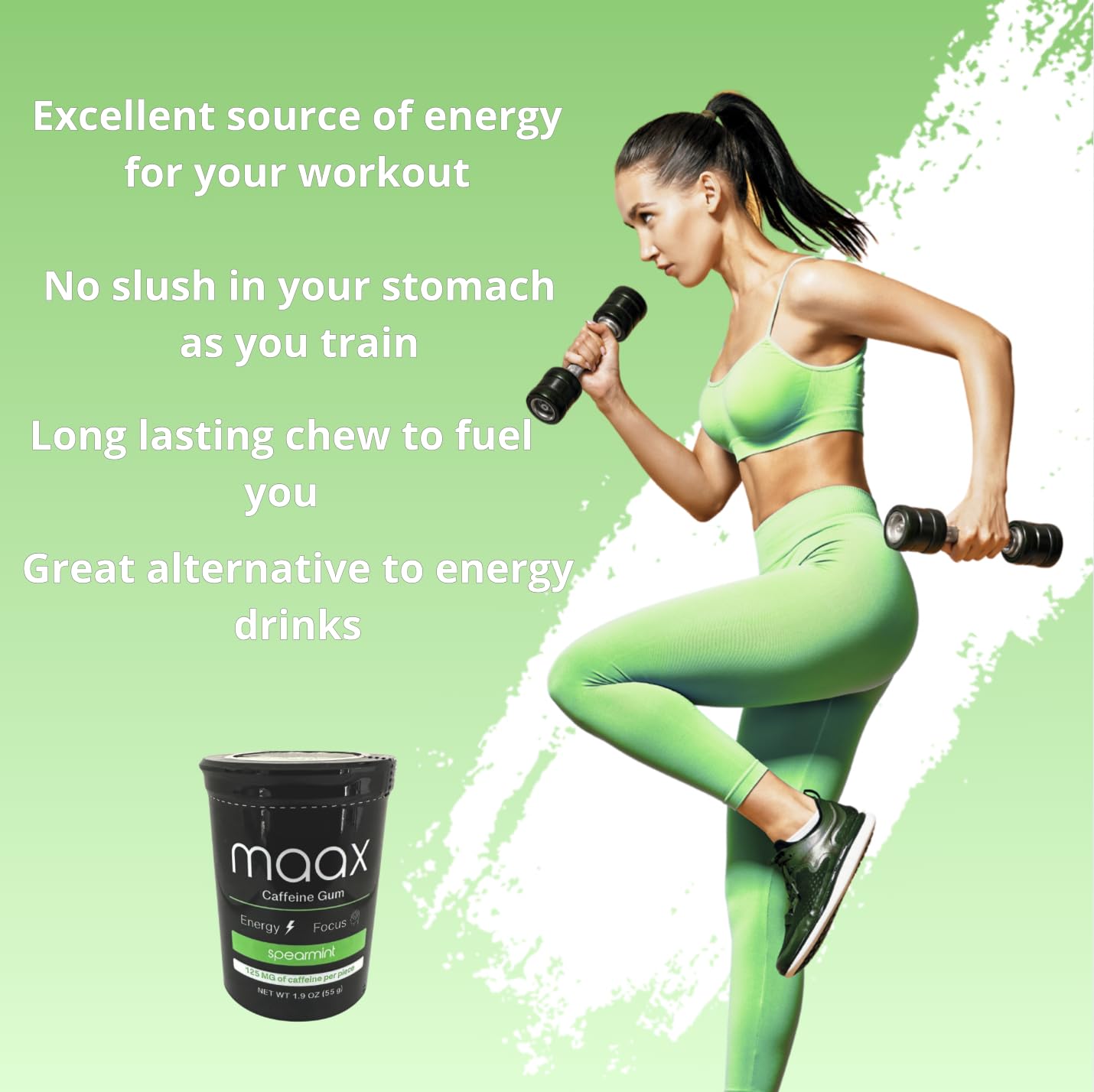 Maax Caffeine Gum Cinnamon bottle boosts alertness on demand